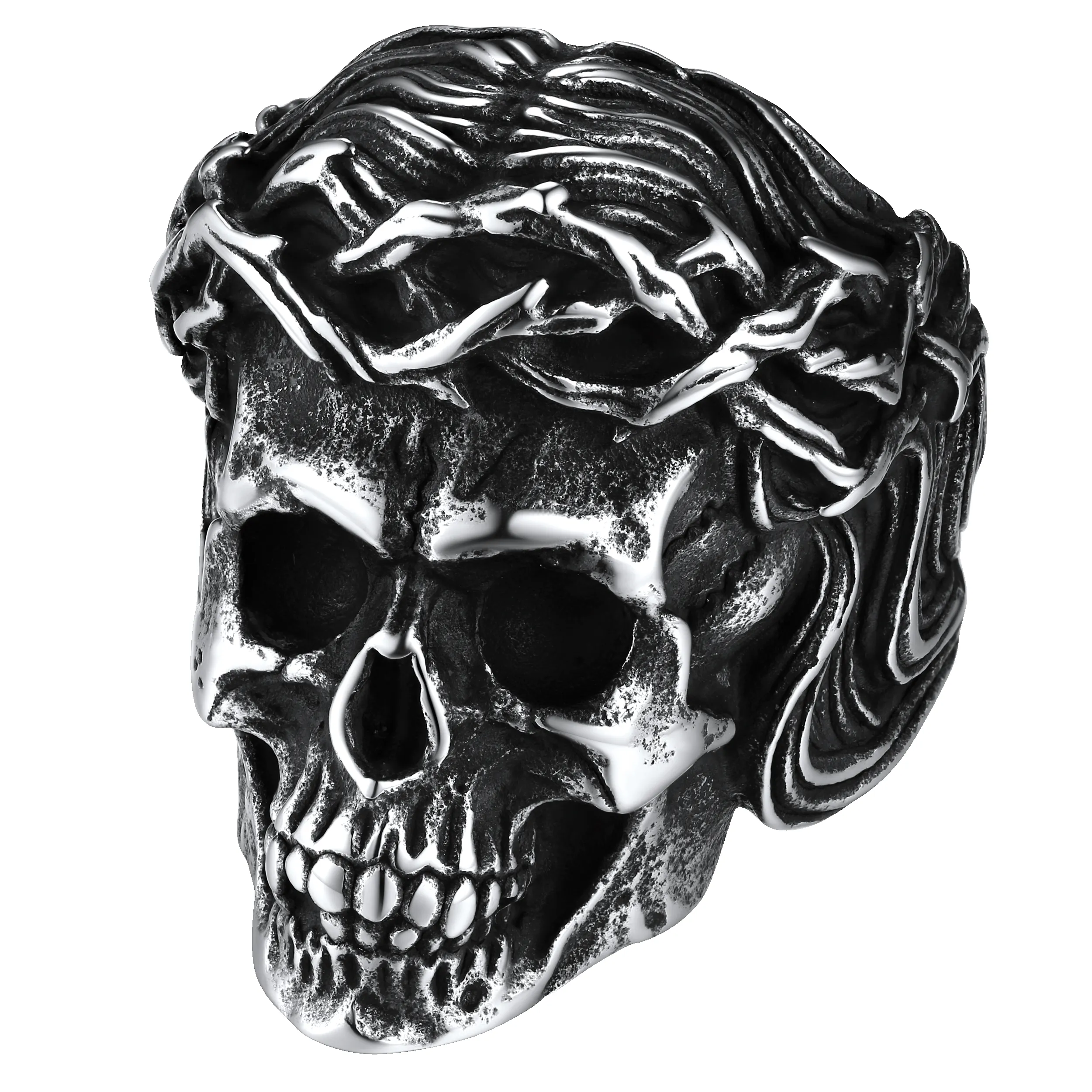 Flash Sale Crown of Thorns Skull Ring For Men Stainless Steel sold by FaithHeart