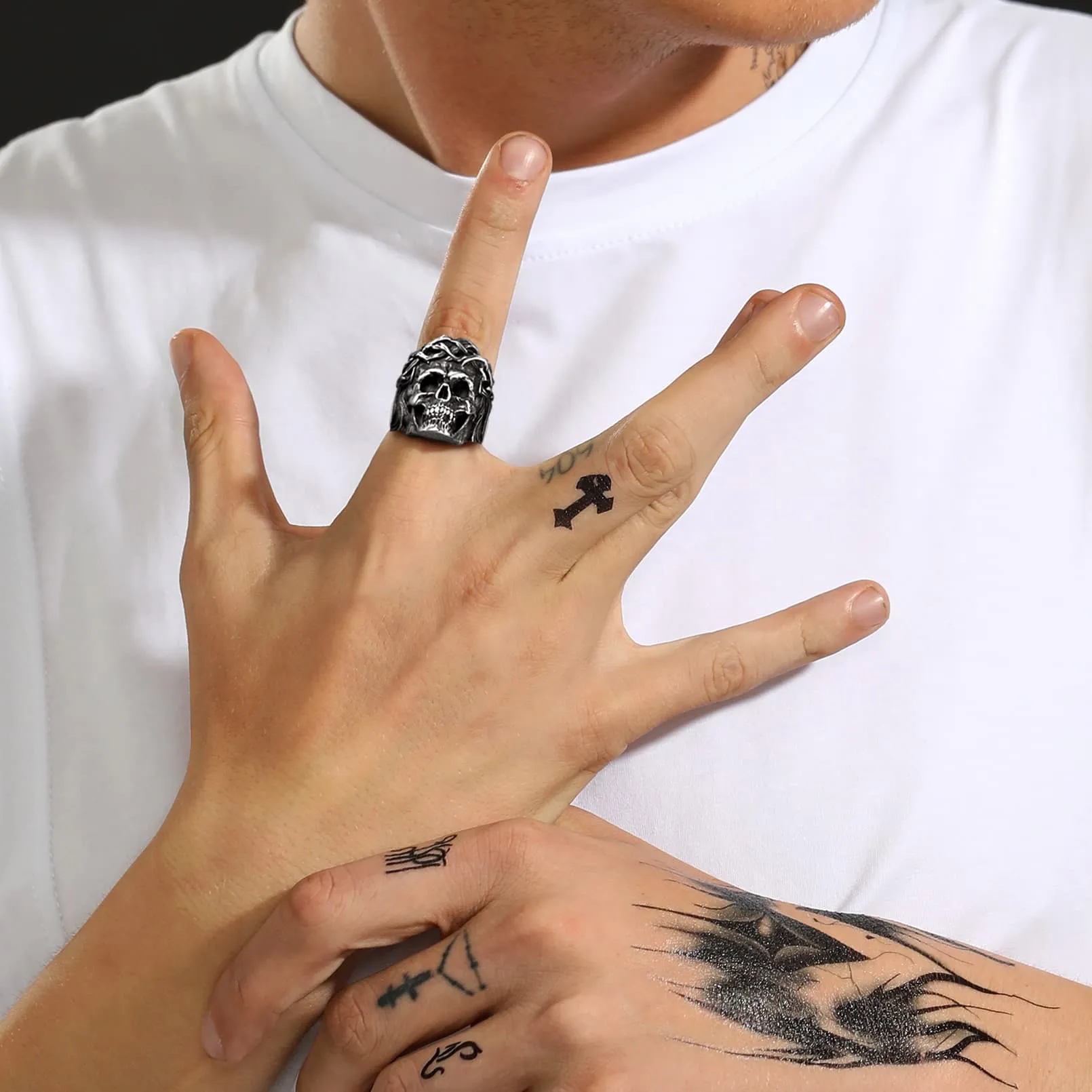 Flash Sale Crown of Thorns Skull Ring For Men Stainless Steel sold by FaithHeart product image thumbnail 2