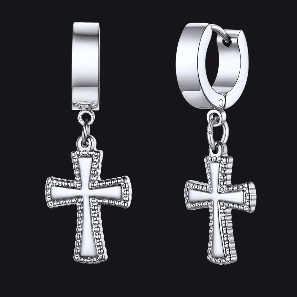 Flash Sale CZ Cross Dangle Hoop Earrings For Men Women sold by FaithHeart