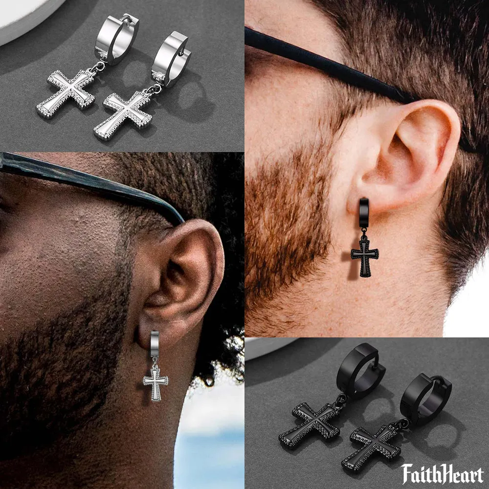 Flash Sale CZ Cross Dangle Hoop Earrings For Men Women sold by FaithHeart product image thumbnail 2