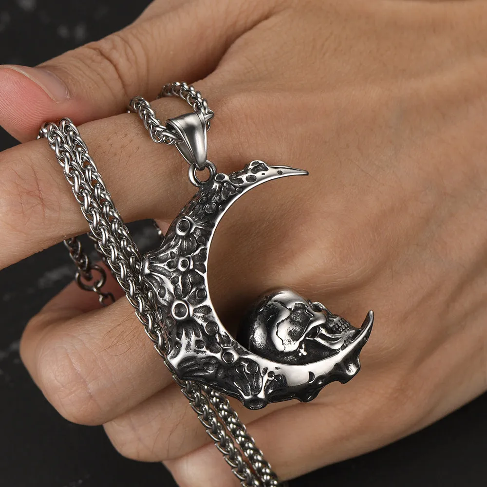Gothic Crescent Moon Skull Necklace for Men sold by FaithHeart product image thumbnail 5