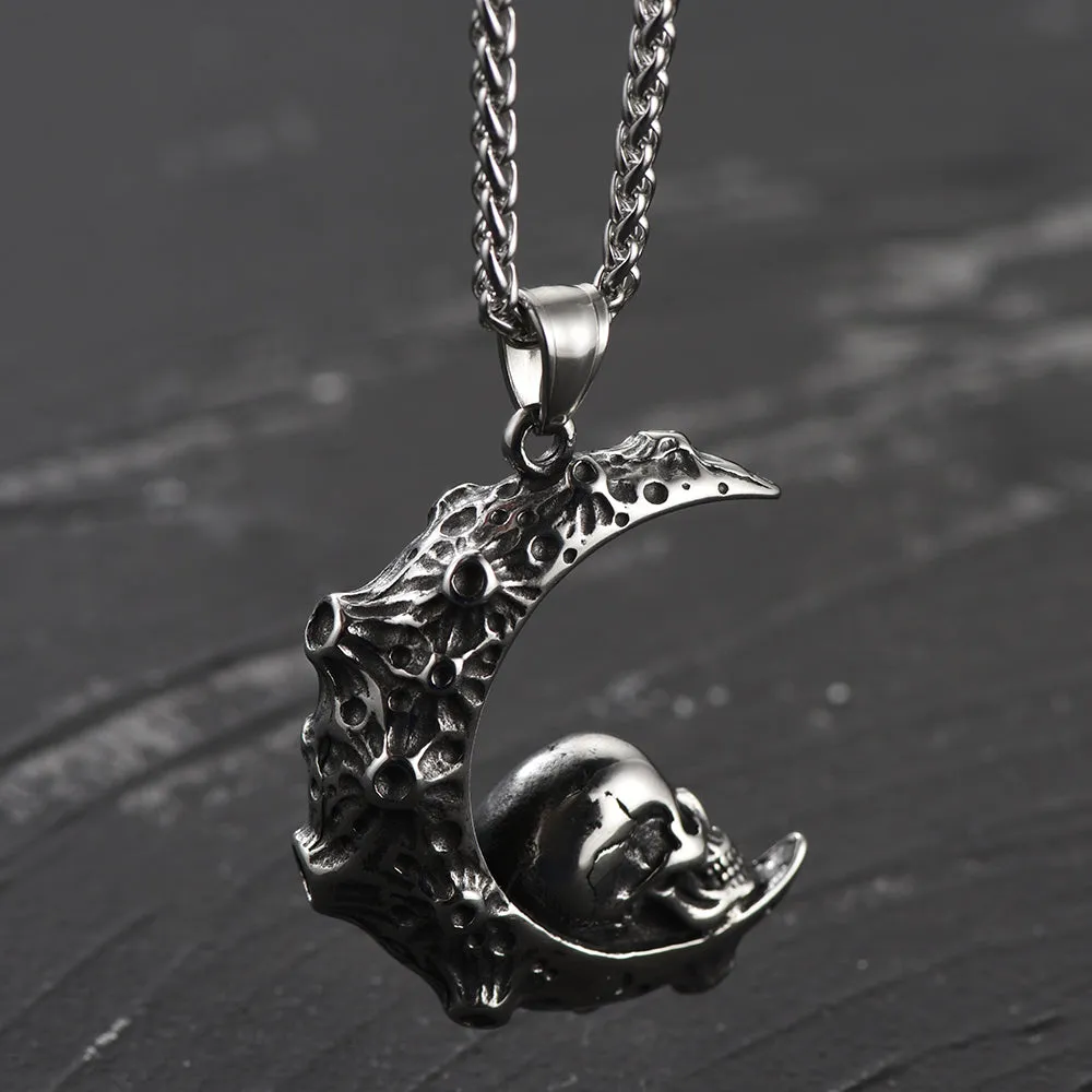 Gothic Crescent Moon Skull Necklace for Men sold by FaithHeart product image thumbnail 2