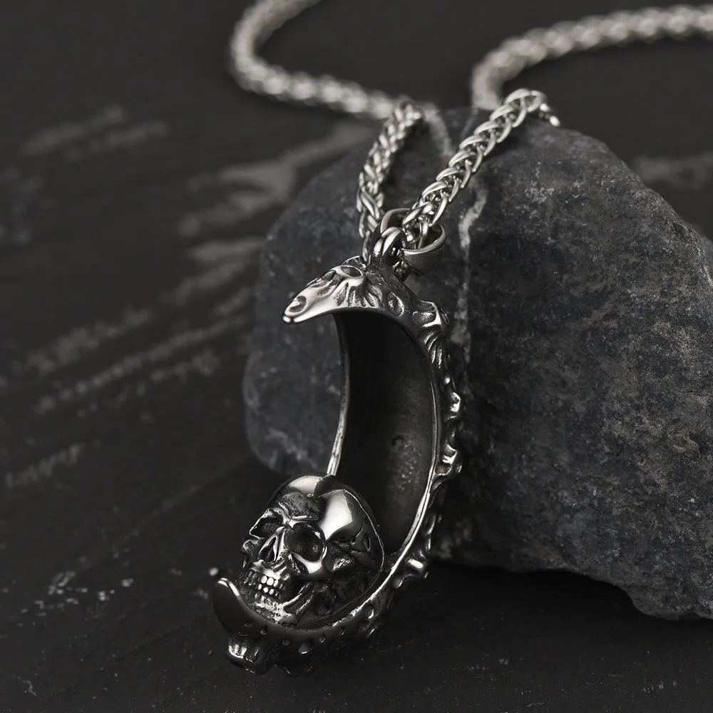 Gothic Crescent Moon Skull Necklace for Men sold by FaithHeart product image thumbnail 4