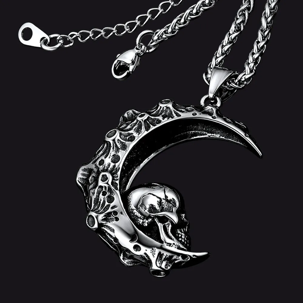 Gothic Crescent Moon Skull Necklace for Men sold by FaithHeart