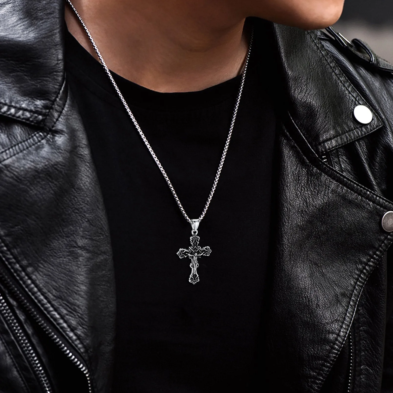 Vintage Crucifix Cross Necklace Jesus Pendant For Men sold by FaithHeart product image thumbnail 2