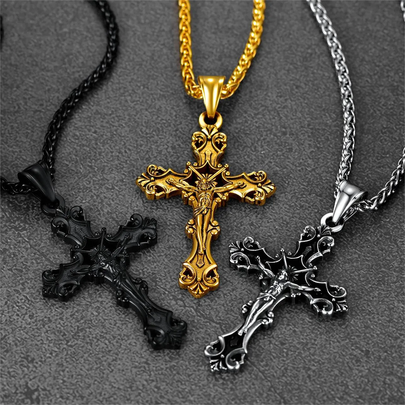 Vintage Crucifix Cross Necklace Jesus Pendant For Men sold by FaithHeart product image thumbnail 4