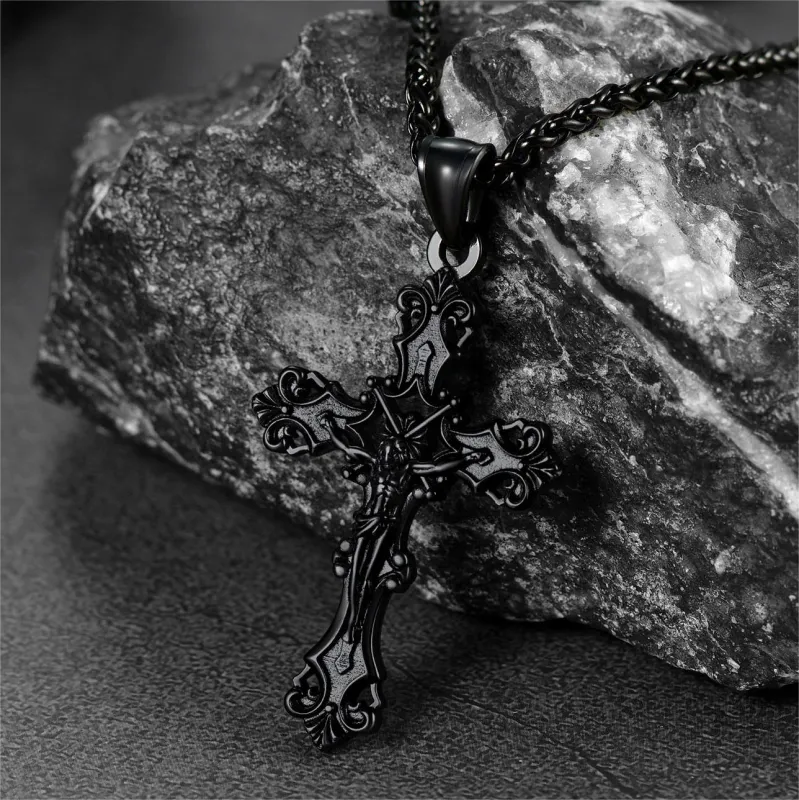 Vintage Crucifix Cross Necklace Jesus Pendant For Men sold by FaithHeart