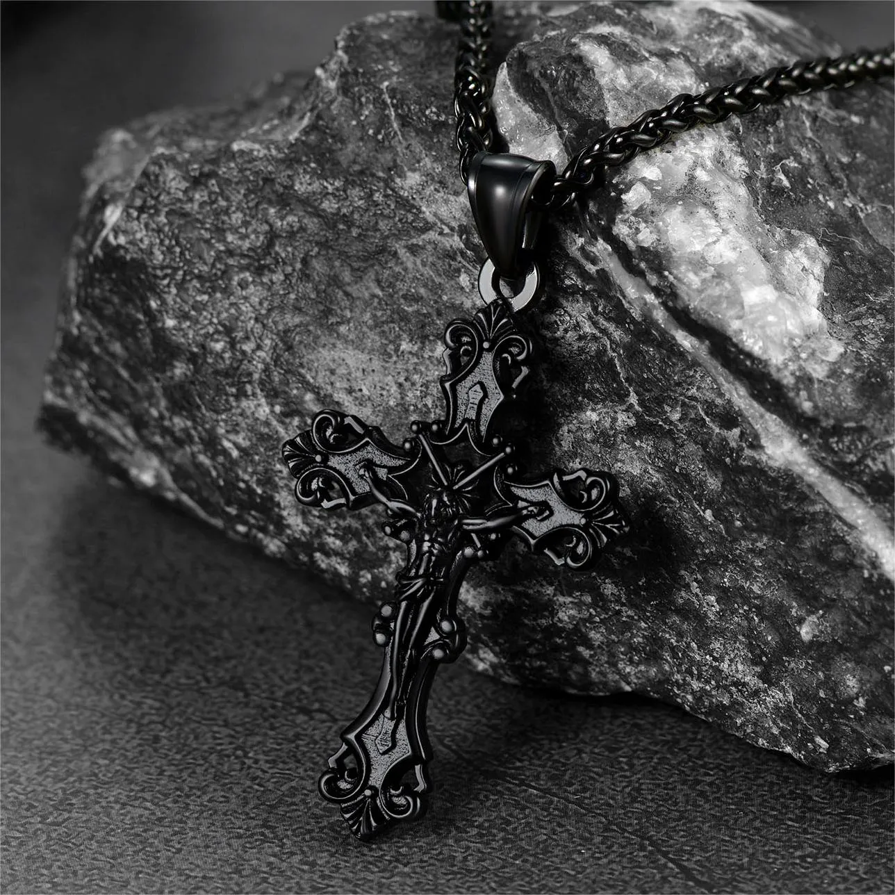 Vintage Crucifix Cross Necklace Jesus Pendant For Men sold by FaithHeart