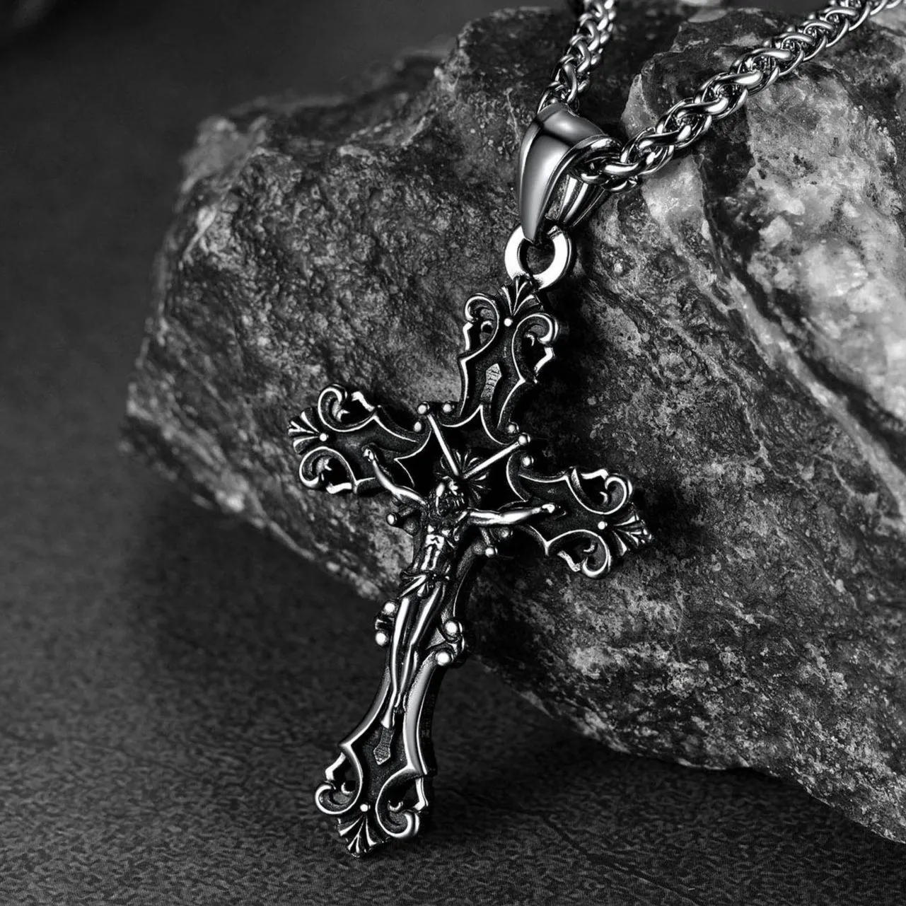 Vintage Crucifix Cross Necklace Jesus Pendant For Men sold by FaithHeart product image thumbnail 5