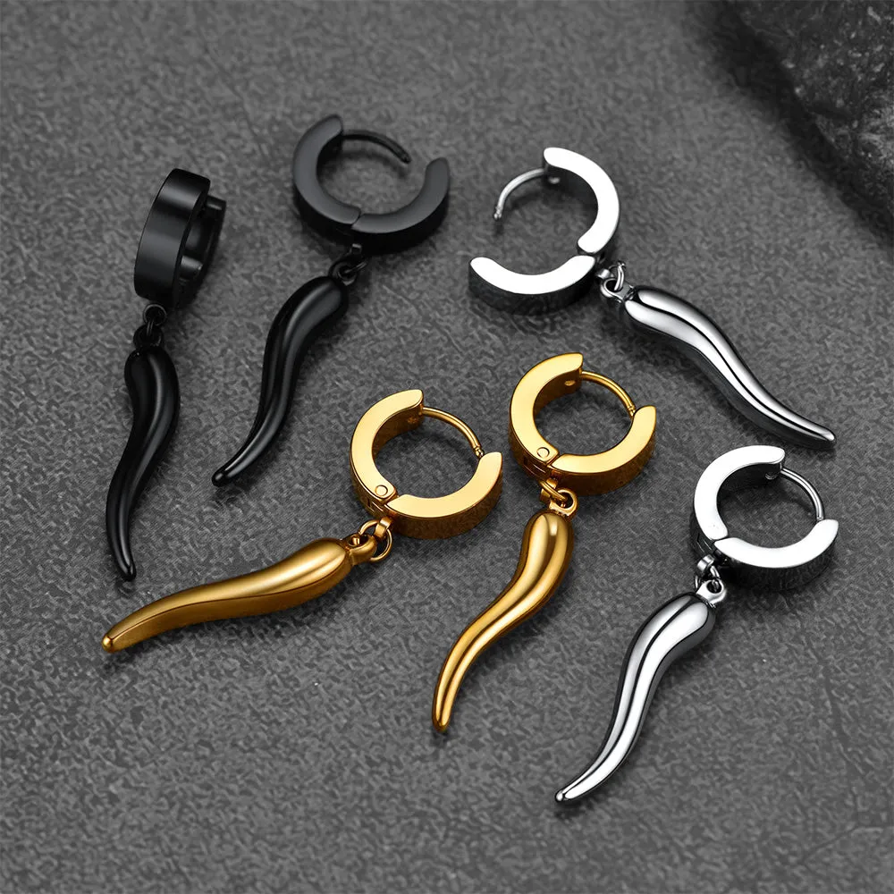 Cornicello Italian Horn Huggie Hoop Earrings for Men sold by FaithHeart product image thumbnail 3