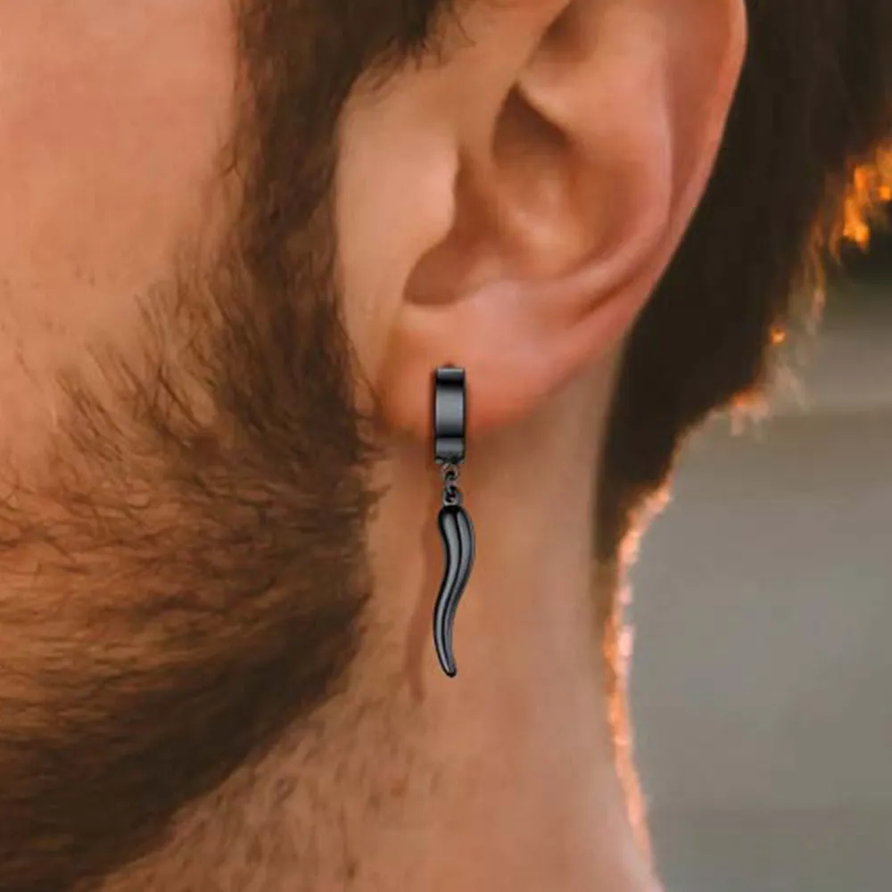 Cornicello Italian Horn Huggie Hoop Earrings for Men sold by FaithHeart product image thumbnail 2