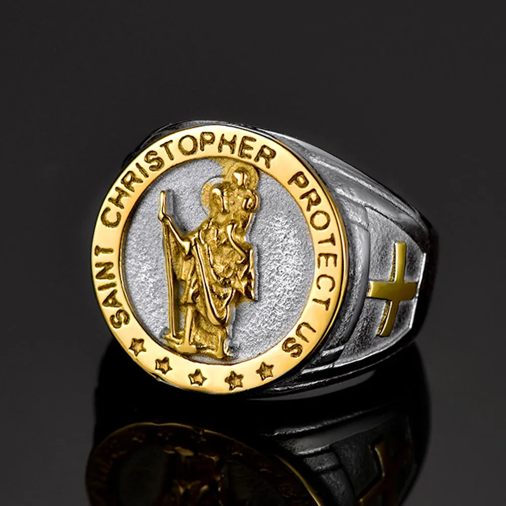 Christian St. Christopher Signet Ring For Men sold by FaithHeart product image thumbnail 2