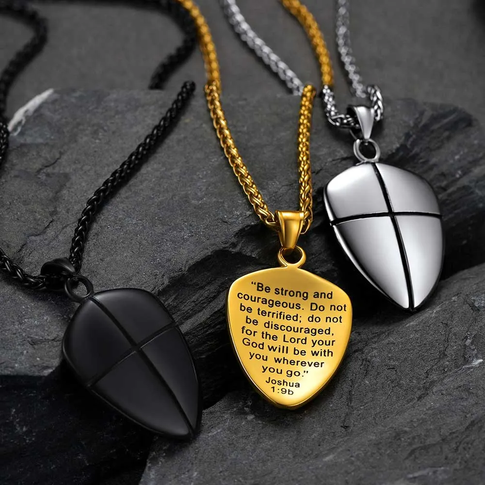 Christian Cross Joshua 1:9 Shield Necklace For Men sold by FaithHeart product image thumbnail 2
