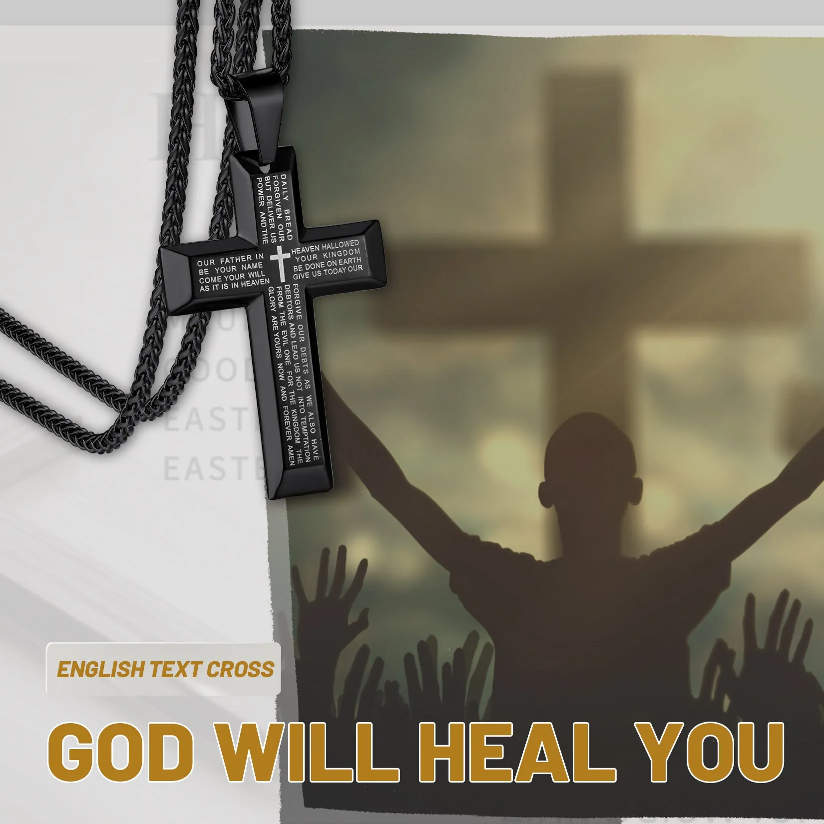 Christian Lord's Prayer Cross Necklace for Men sold by FaithHeart product image thumbnail 3