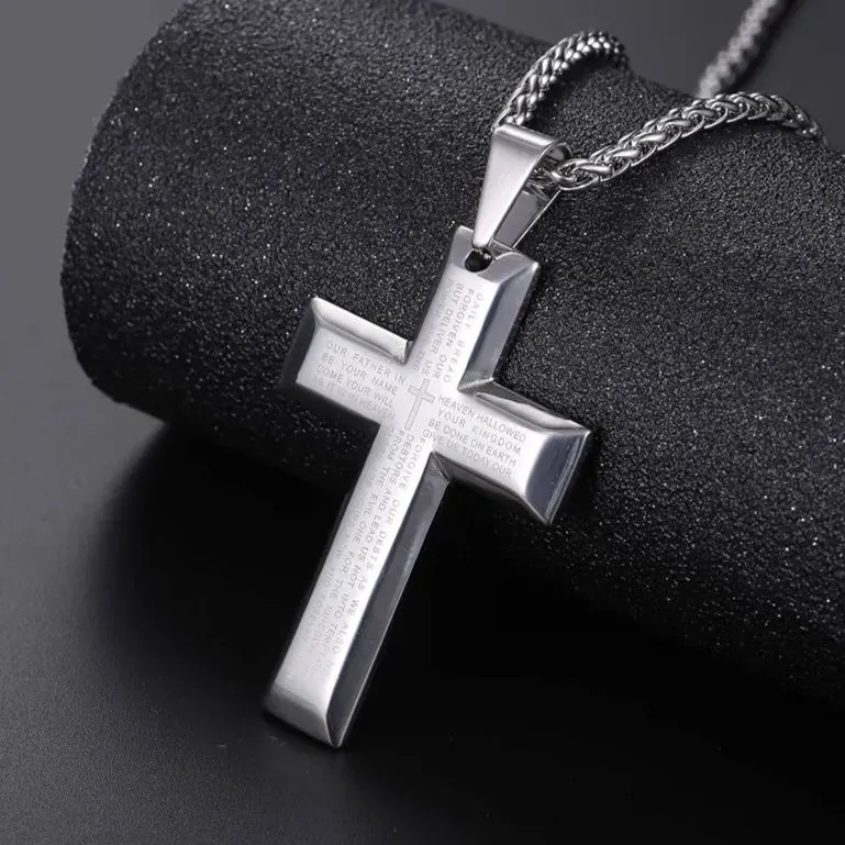 Christian Lord's Prayer Cross Necklace for Men sold by FaithHeart product image thumbnail 5