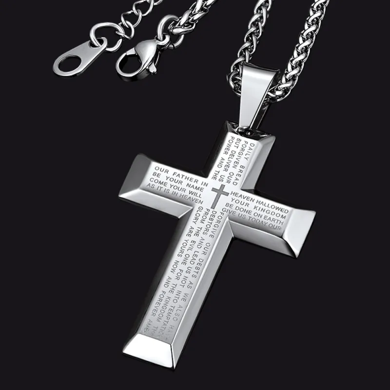 Christian Lord's Prayer Cross Necklace for Men sold by FaithHeart