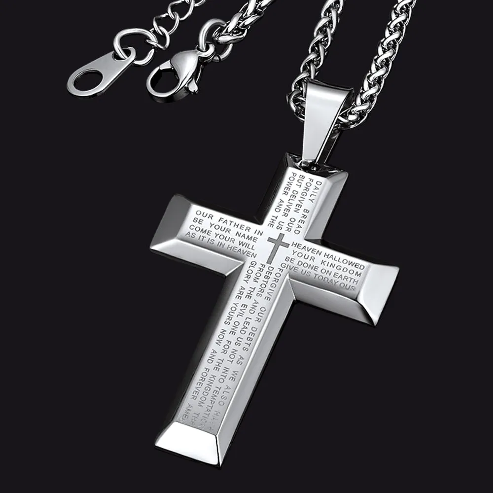 Christian Lord's Prayer Cross Necklace for Men sold by FaithHeart