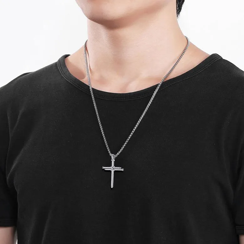 Christian Nail Cross Pendant Necklace For Men sold by FaithHeart product image thumbnail 2