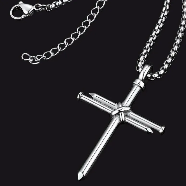 Christian Nail Cross Pendant Necklace For Men sold by FaithHeart