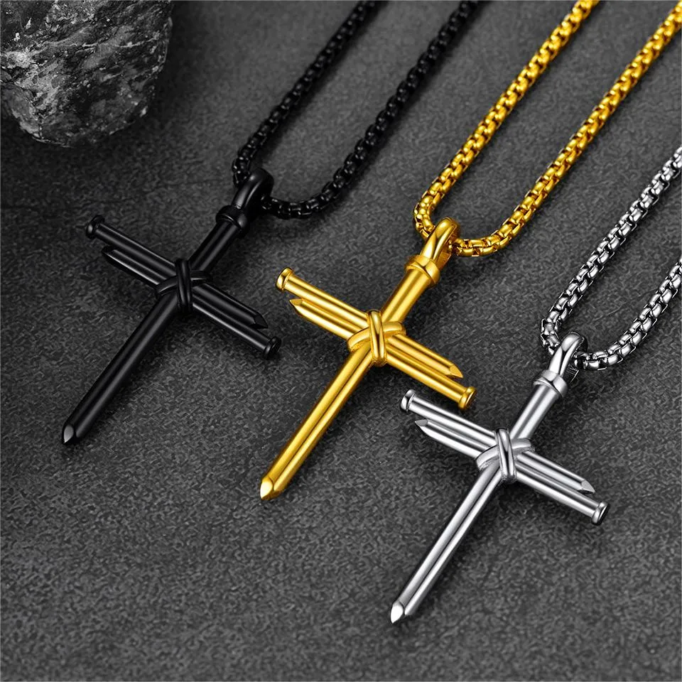 Christian Nail Cross Pendant Necklace For Men sold by FaithHeart product image thumbnail 3