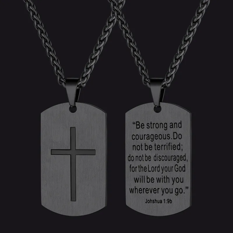 Christian Joshua 1:9 Dog Tag Cross Necklace For Men sold by FaithHeart