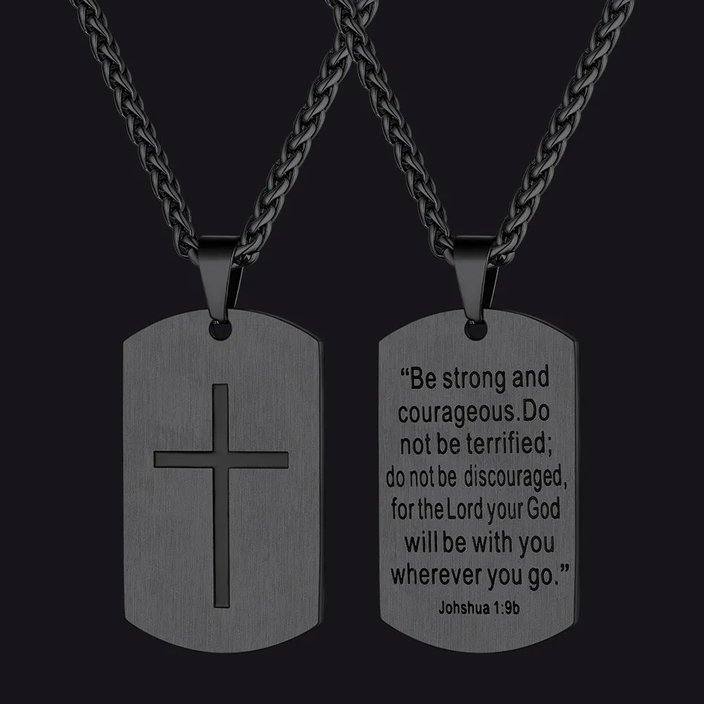 Christian Joshua 1:9 Dog Tag Cross Necklace For Men sold by FaithHeart