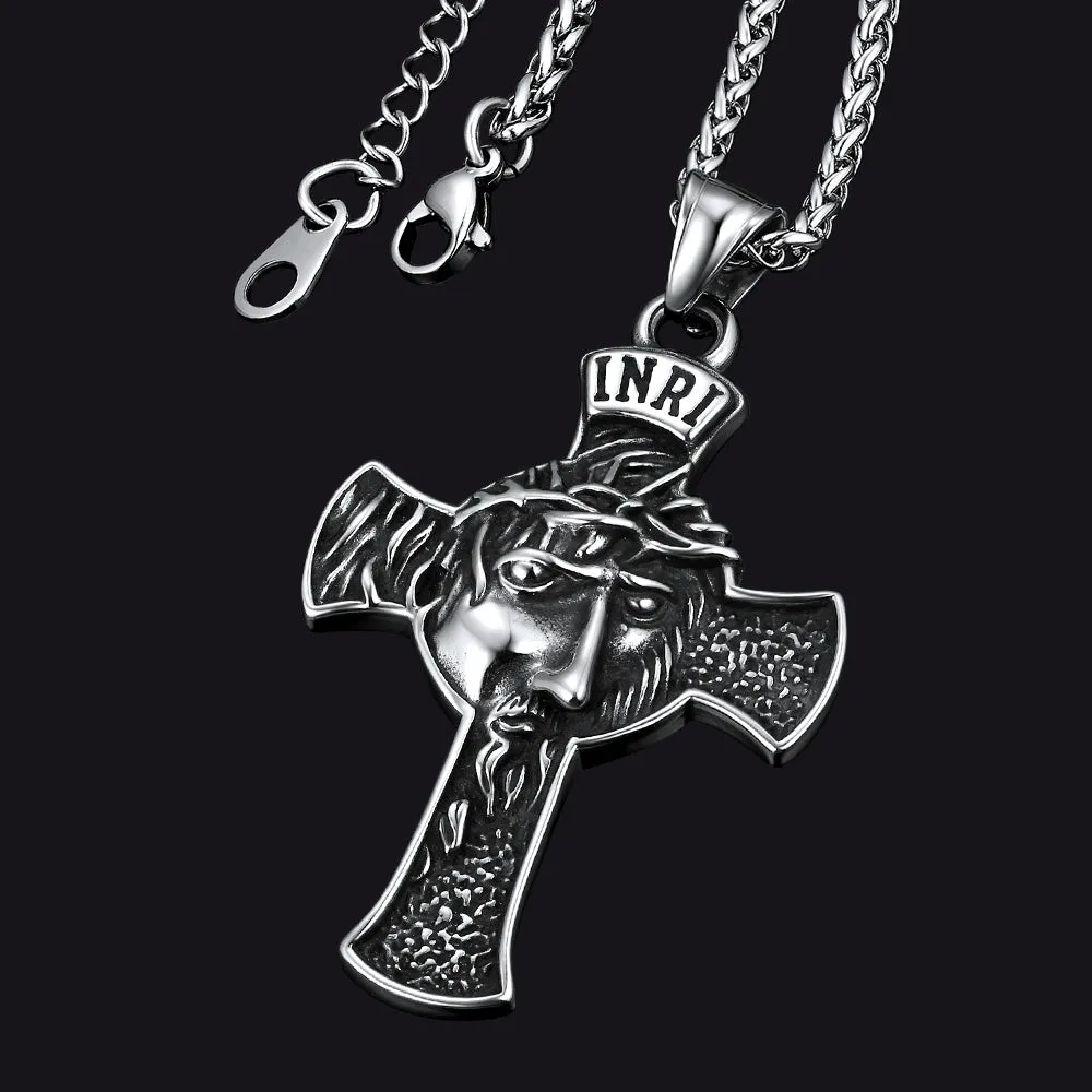 Flash Sale Christian Christ Jesus Face Crucifix Cross Pendant Necklace sold by FaithHeart