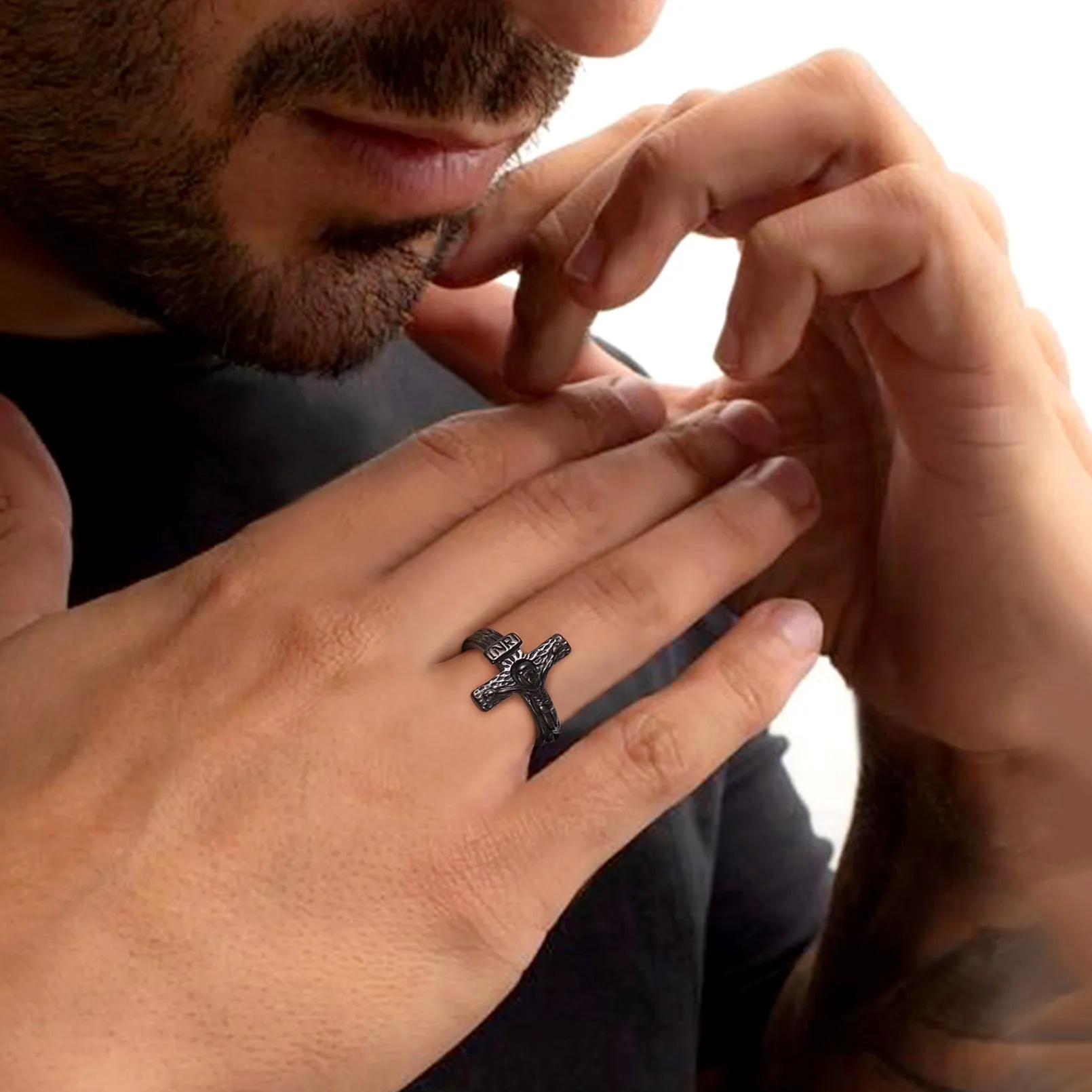 Christian Jesus Crucifix Cross Ring for Men sold by FaithHeart product image thumbnail 2
