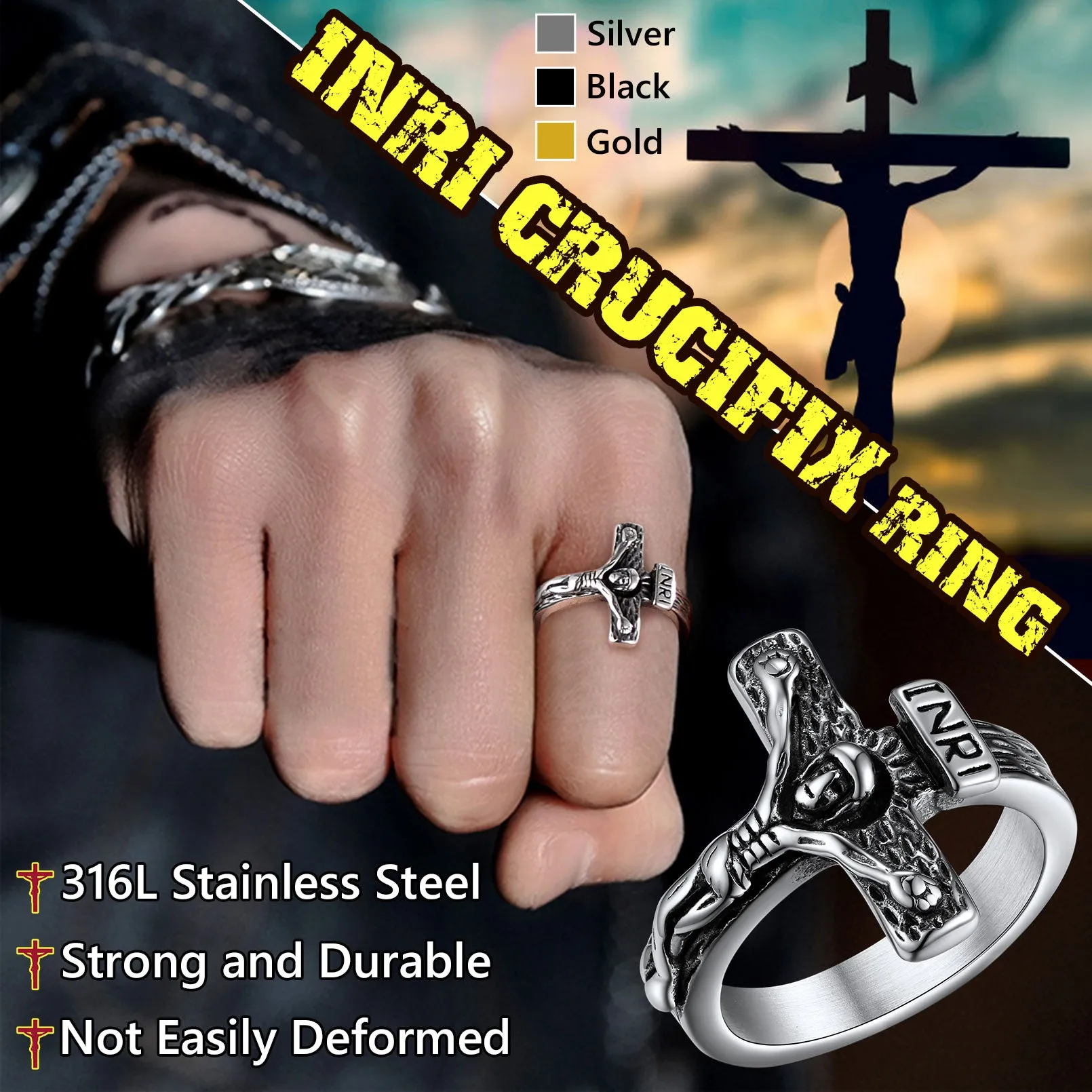 Christian Jesus Crucifix Cross Ring for Men sold by FaithHeart product image thumbnail 4