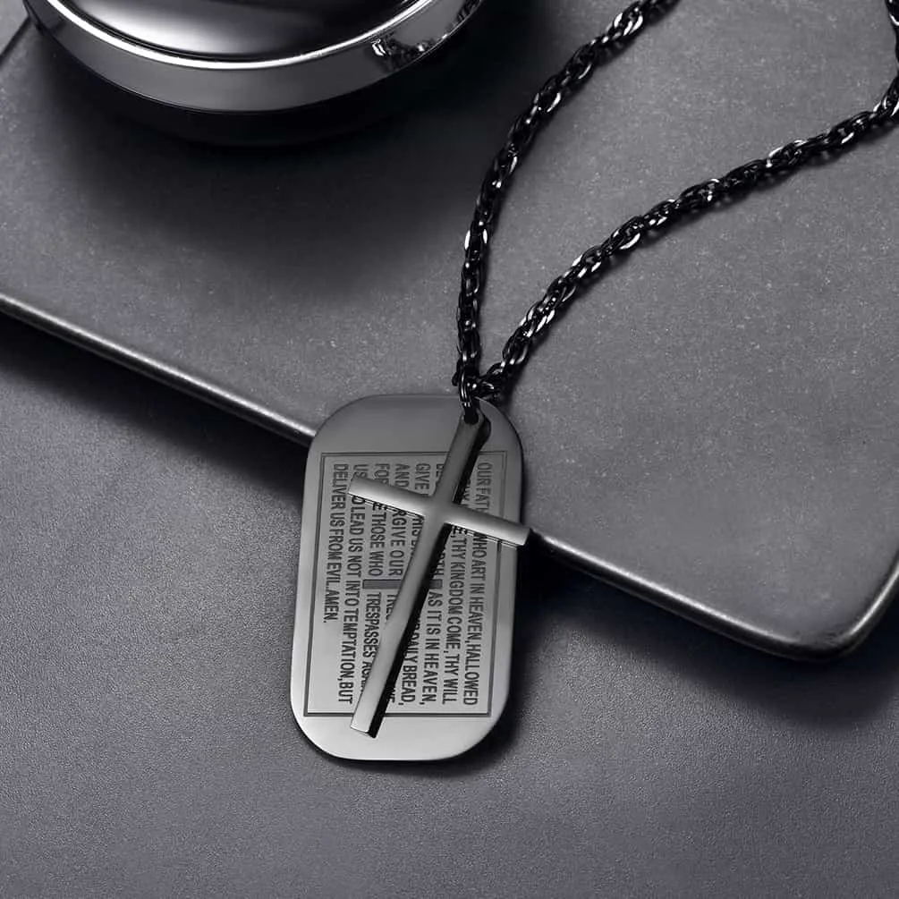 Christian Dog Tag Pendant with Cross Necklace For Men sold by FaithHeart product image thumbnail 4