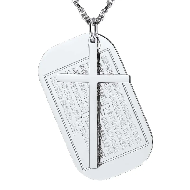 Christian Dog Tag Pendant with Cross Necklace For Men sold by FaithHeart