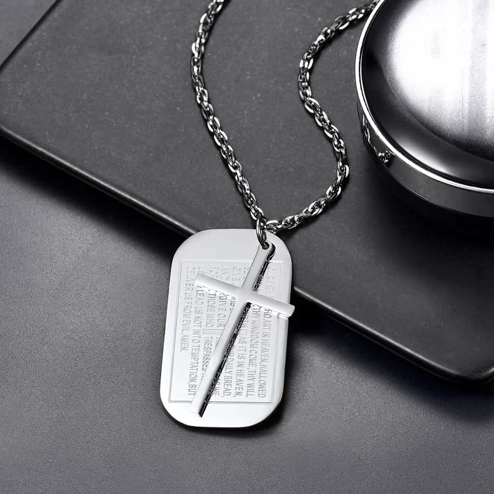 Christian Dog Tag Pendant with Cross Necklace For Men sold by FaithHeart product image thumbnail 2