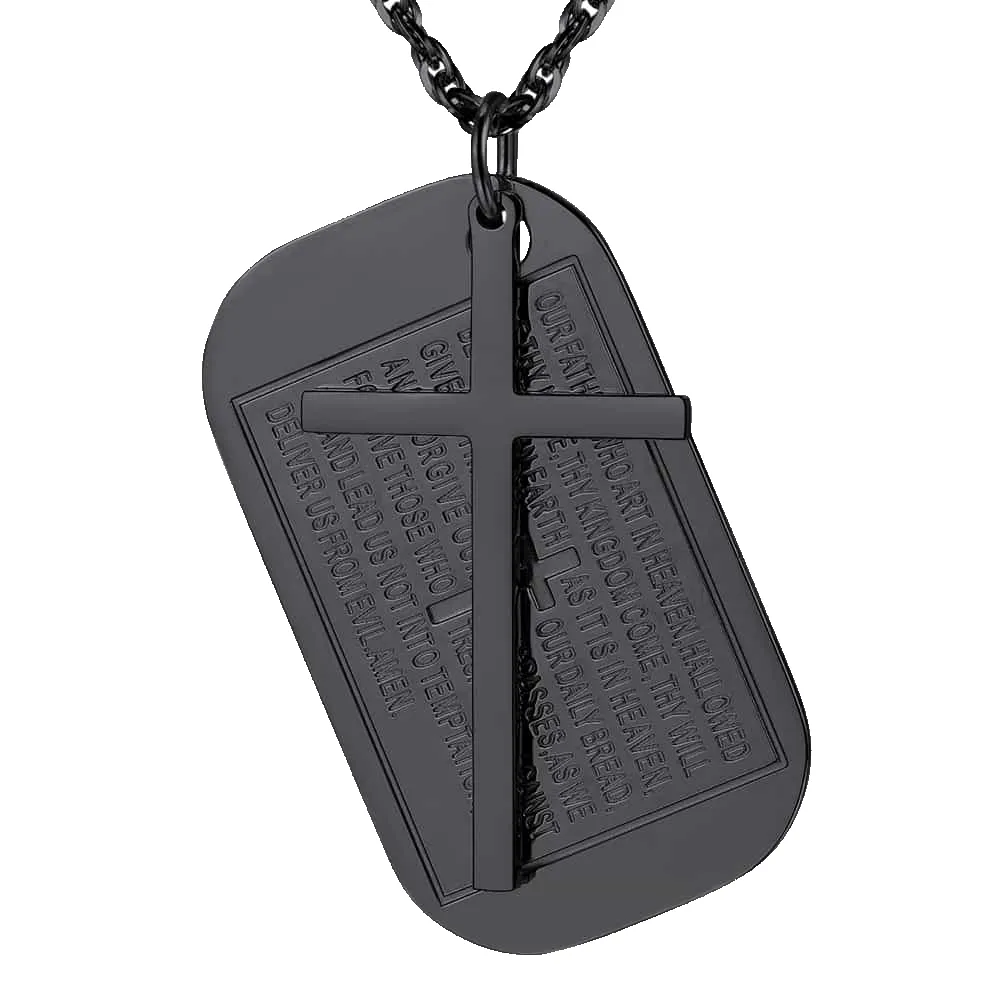 Christian Dog Tag Pendant with Cross Necklace For Men sold by FaithHeart product image thumbnail 3