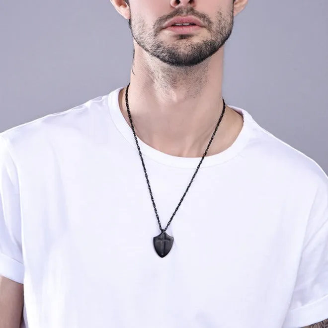 Christian Cross Shield Pendant Necklace with Ephesians 6:10 for Men sold by FaithHeart product image thumbnail 3