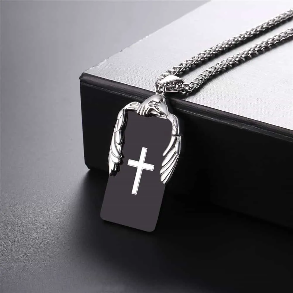 Christian Cross Necklace Dog Tag With Wing sold by FaithHeart product image thumbnail 5