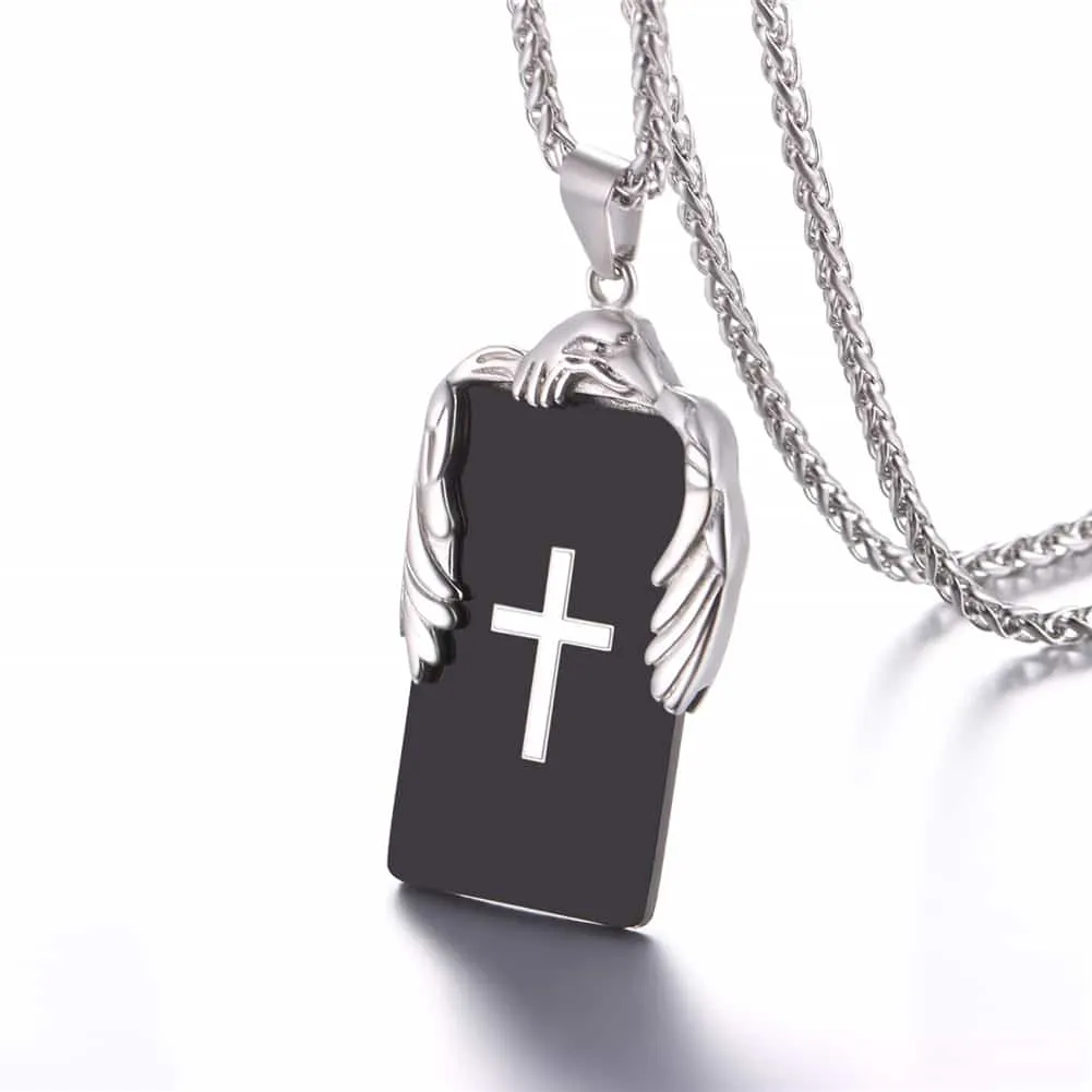 Christian Cross Necklace Dog Tag With Wing sold by FaithHeart product image thumbnail 2