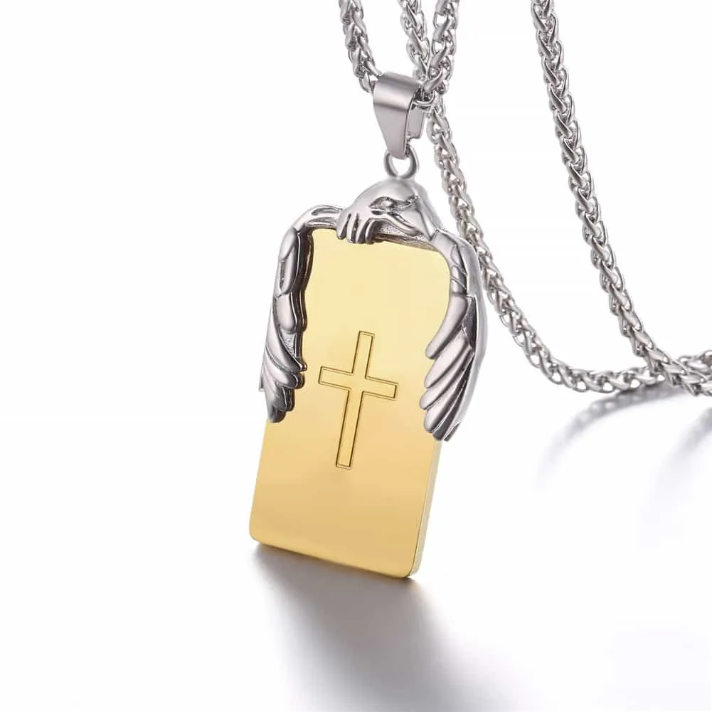 Christian Cross Necklace Dog Tag With Wing sold by FaithHeart product image thumbnail 3