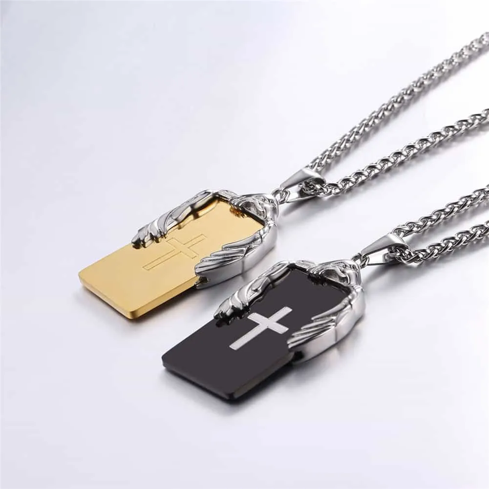 Christian Cross Necklace Dog Tag With Wing sold by FaithHeart product image thumbnail 4