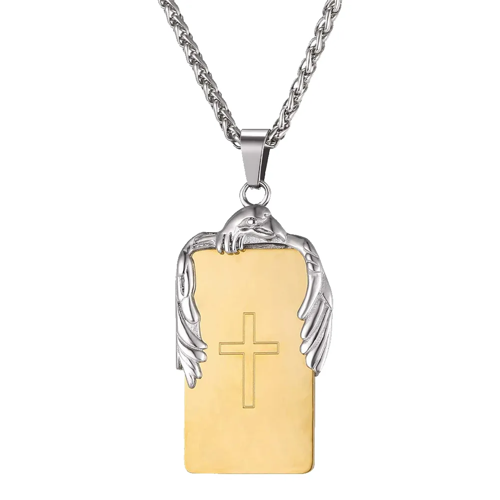 Christian Cross Necklace Dog Tag With Wing sold by FaithHeart