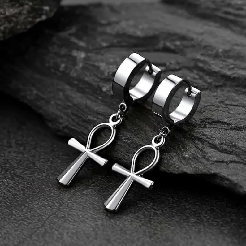 Ankh Cross Dangle Hoop Earrings for Men Women sold by FaithHeart product image thumbnail 4