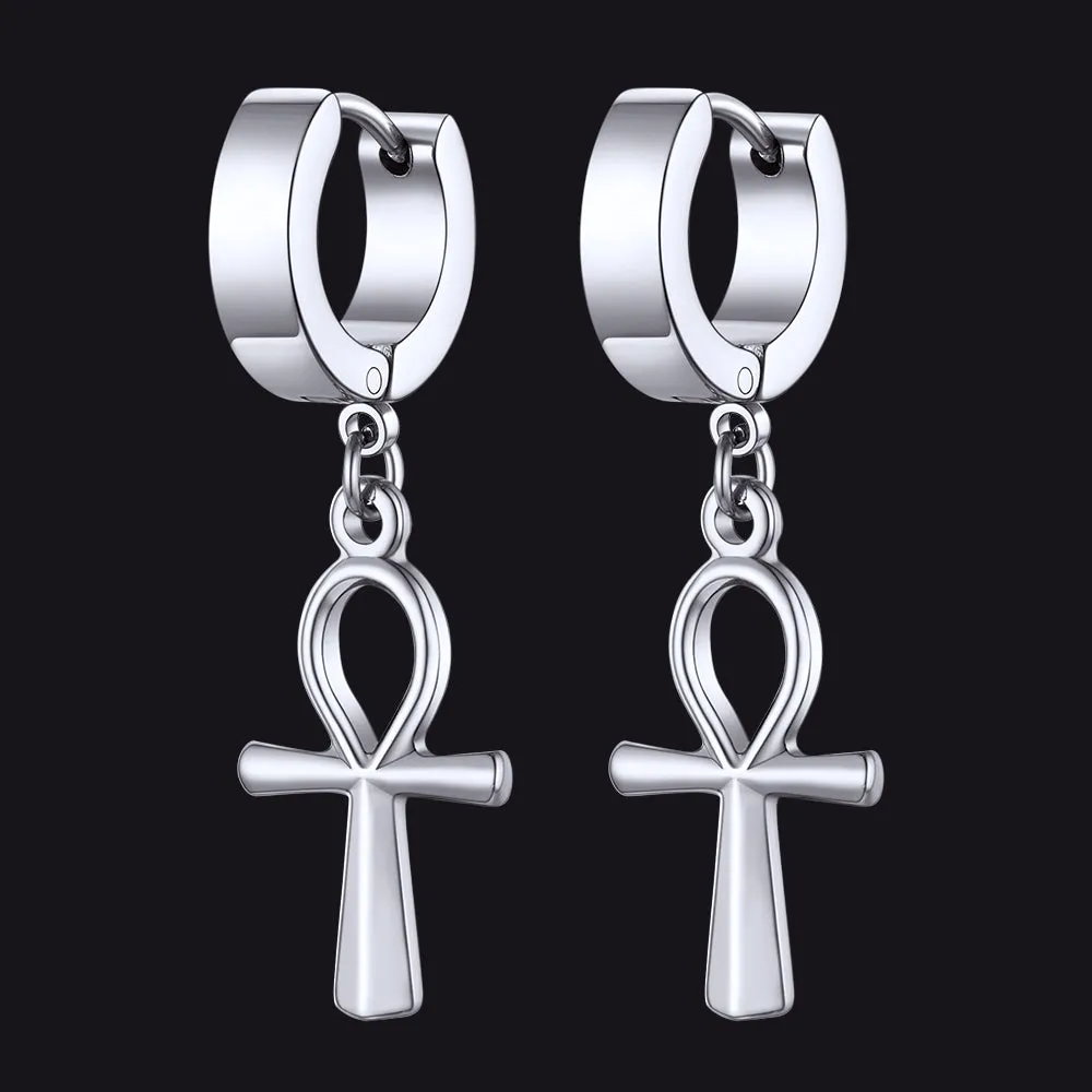 Ankh Cross Dangle Hoop Earrings for Men Women sold by FaithHeart