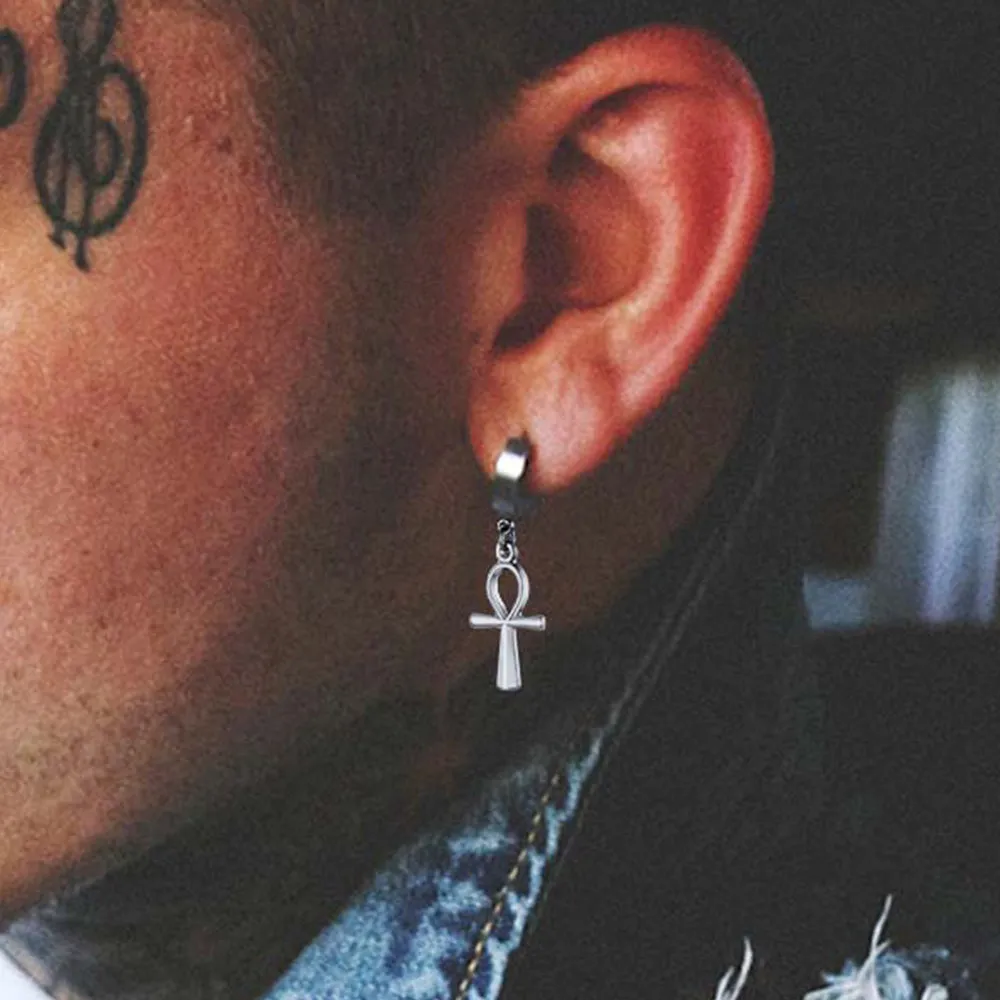 Ankh Cross Dangle Hoop Earrings for Men Women sold by FaithHeart product image thumbnail 2