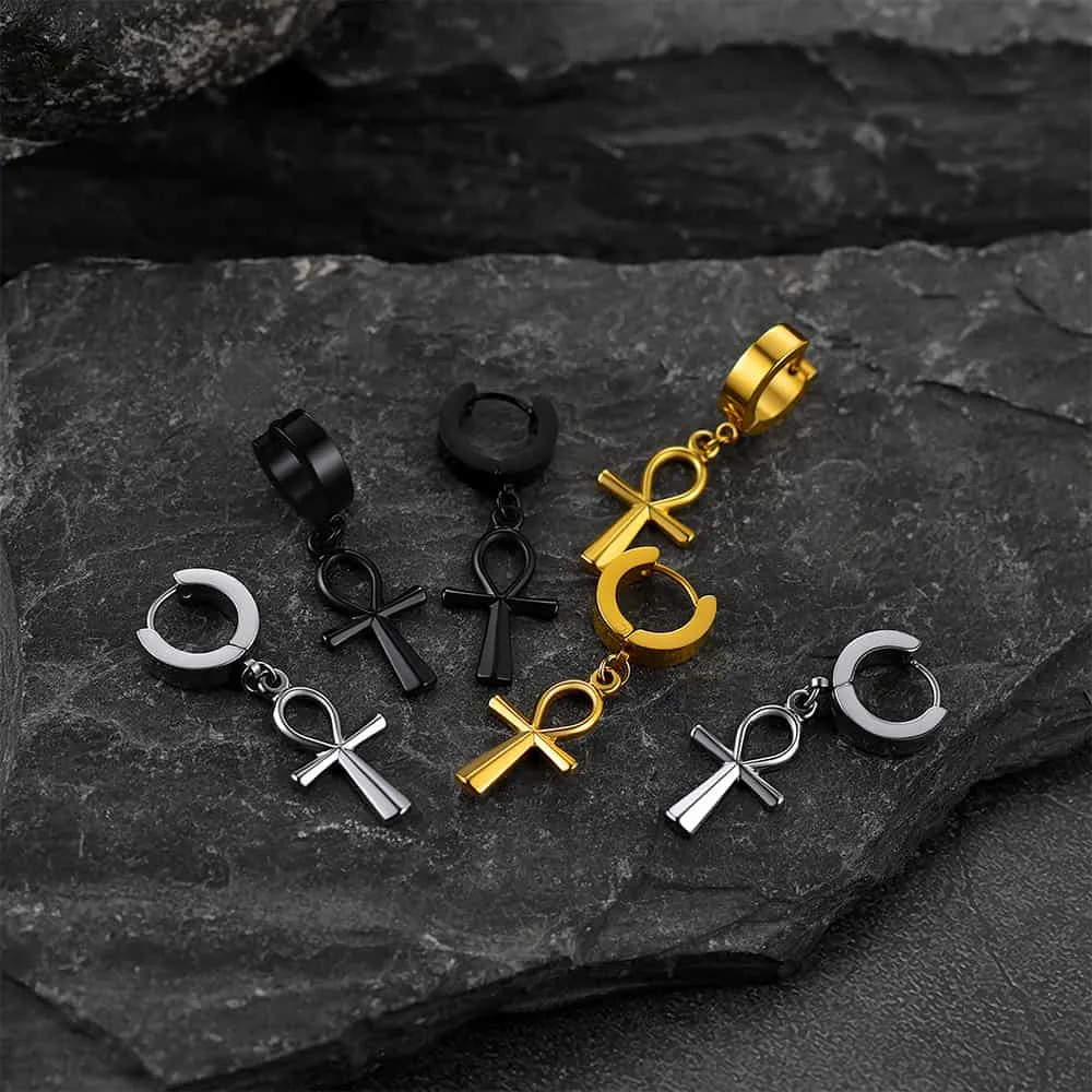 Ankh Cross Dangle Hoop Earrings for Men Women sold by FaithHeart product image thumbnail 3
