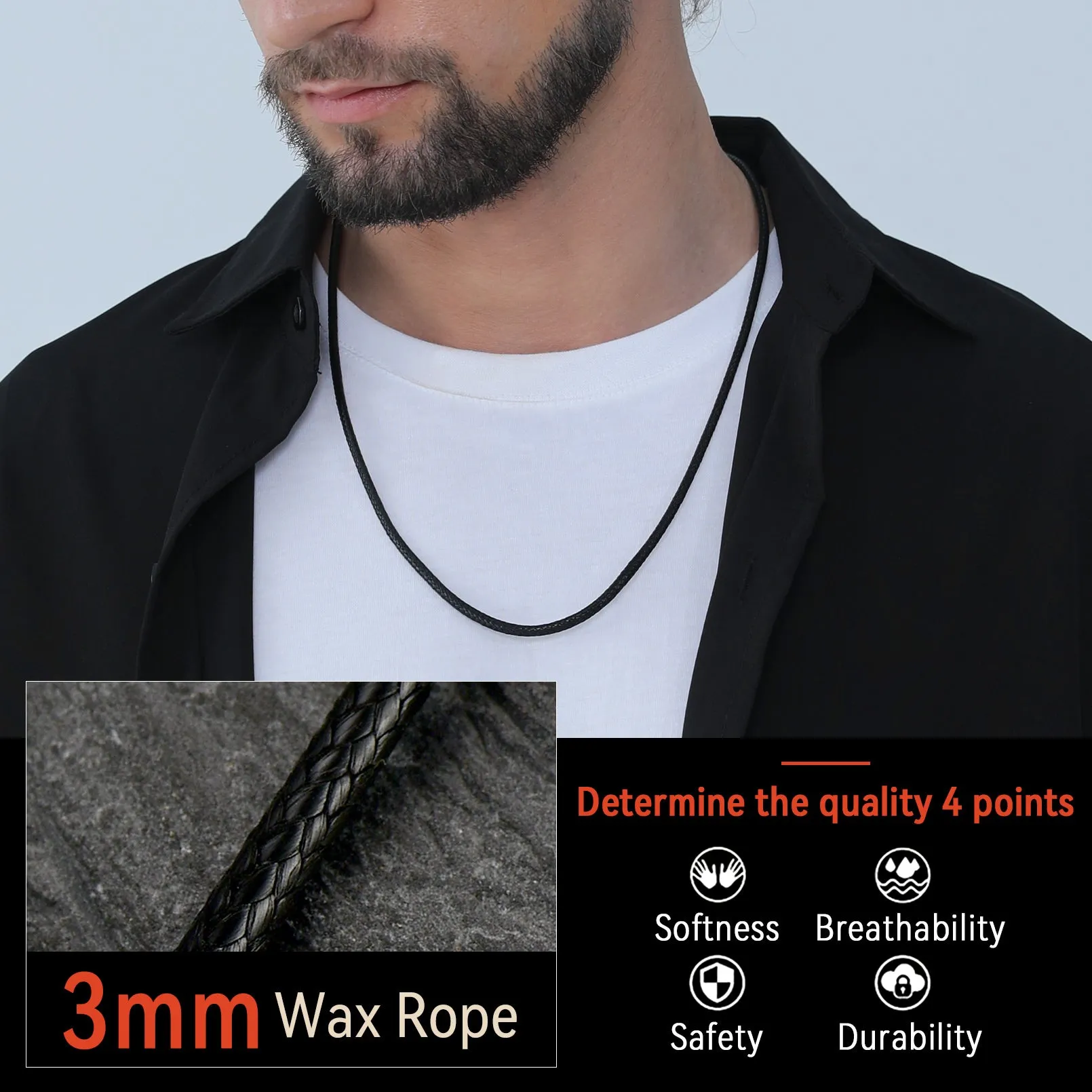 Braided Leather Cord Chain Wax Rope Necklace for Men 2MM/3MM sold by FaithHeart product image thumbnail 5