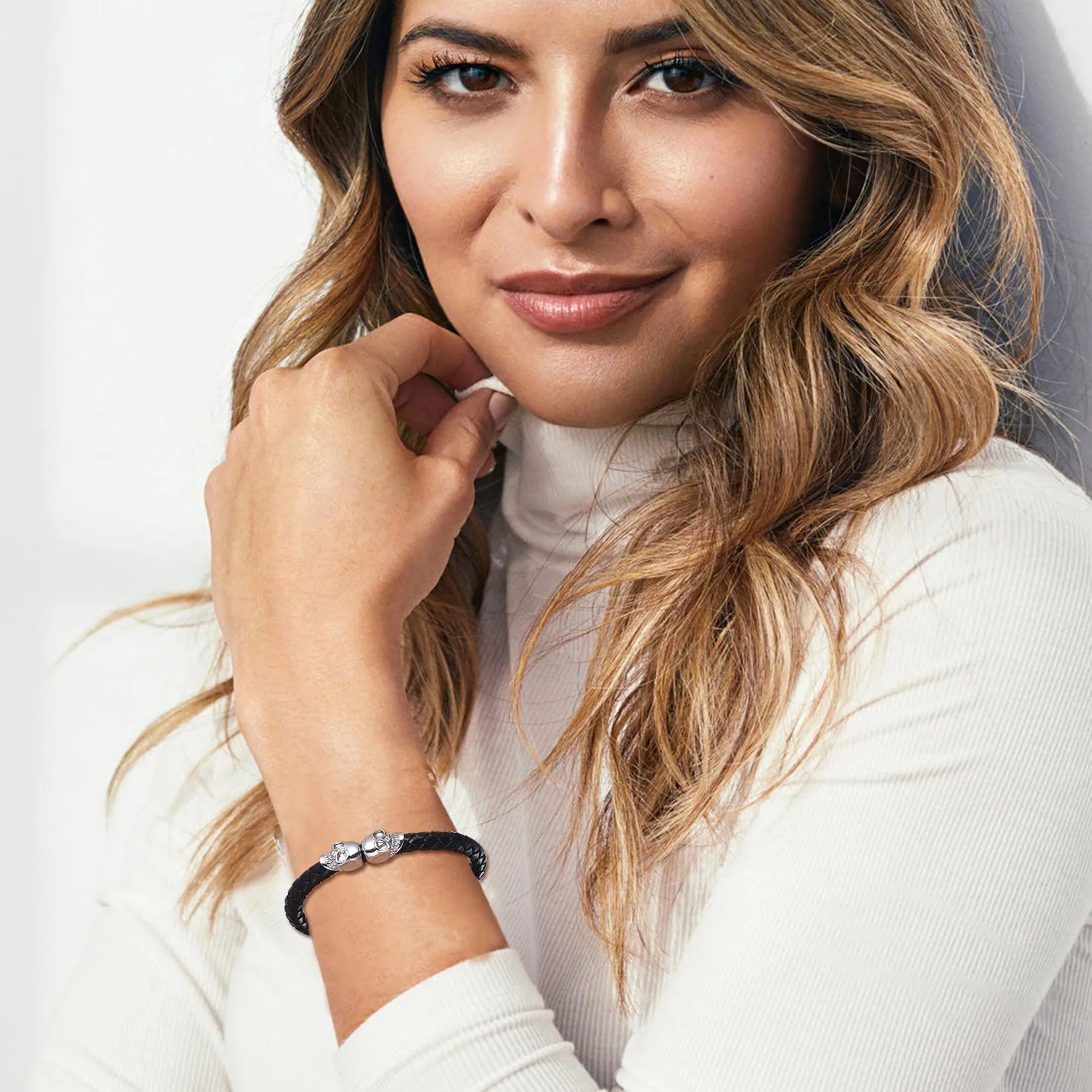 Black Braided Leather Bracelet With Skull for Men sold by FaithHeart product image thumbnail 4