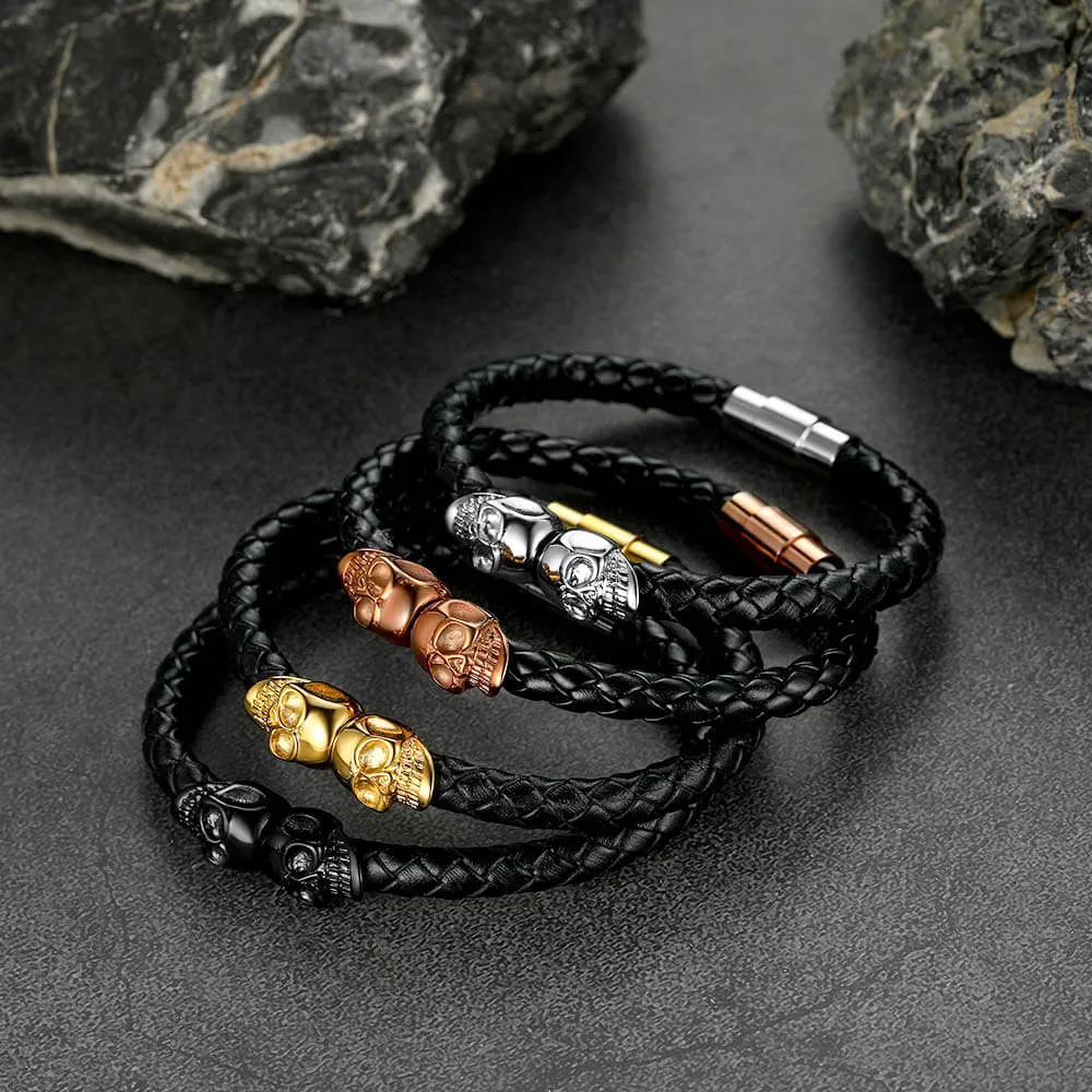 Black Braided Leather Bracelet With Skull for Men sold by FaithHeart product image thumbnail 5