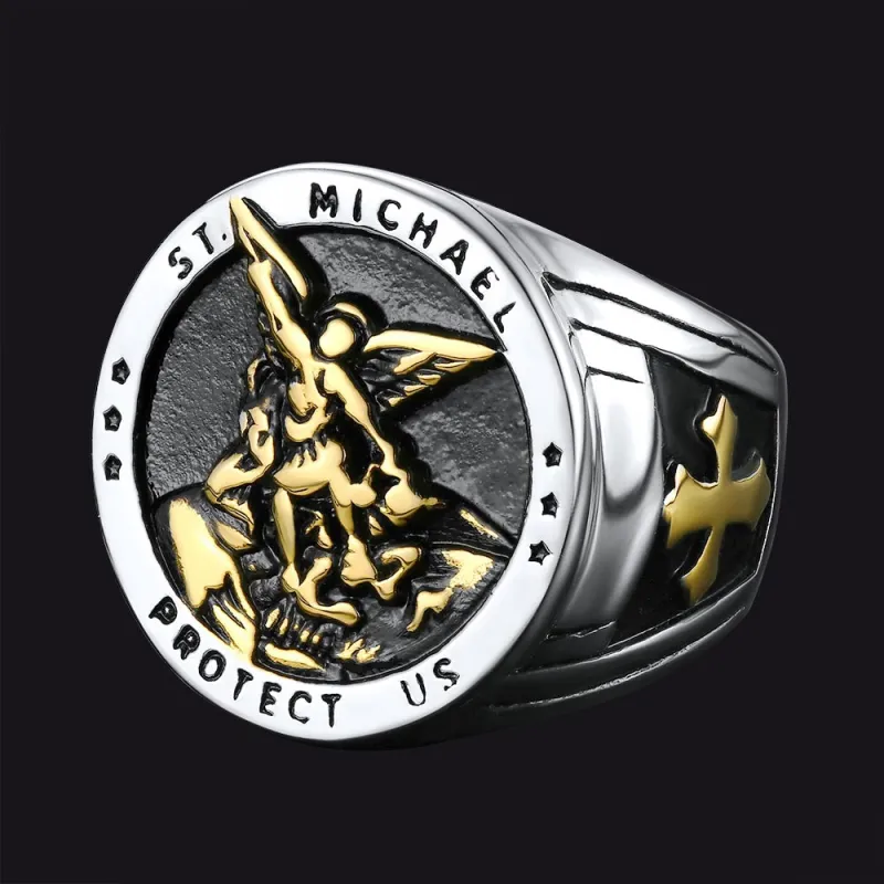 Flash Sale Archangel Saint Michael Protect US Ring for Men sold by FaithHeart