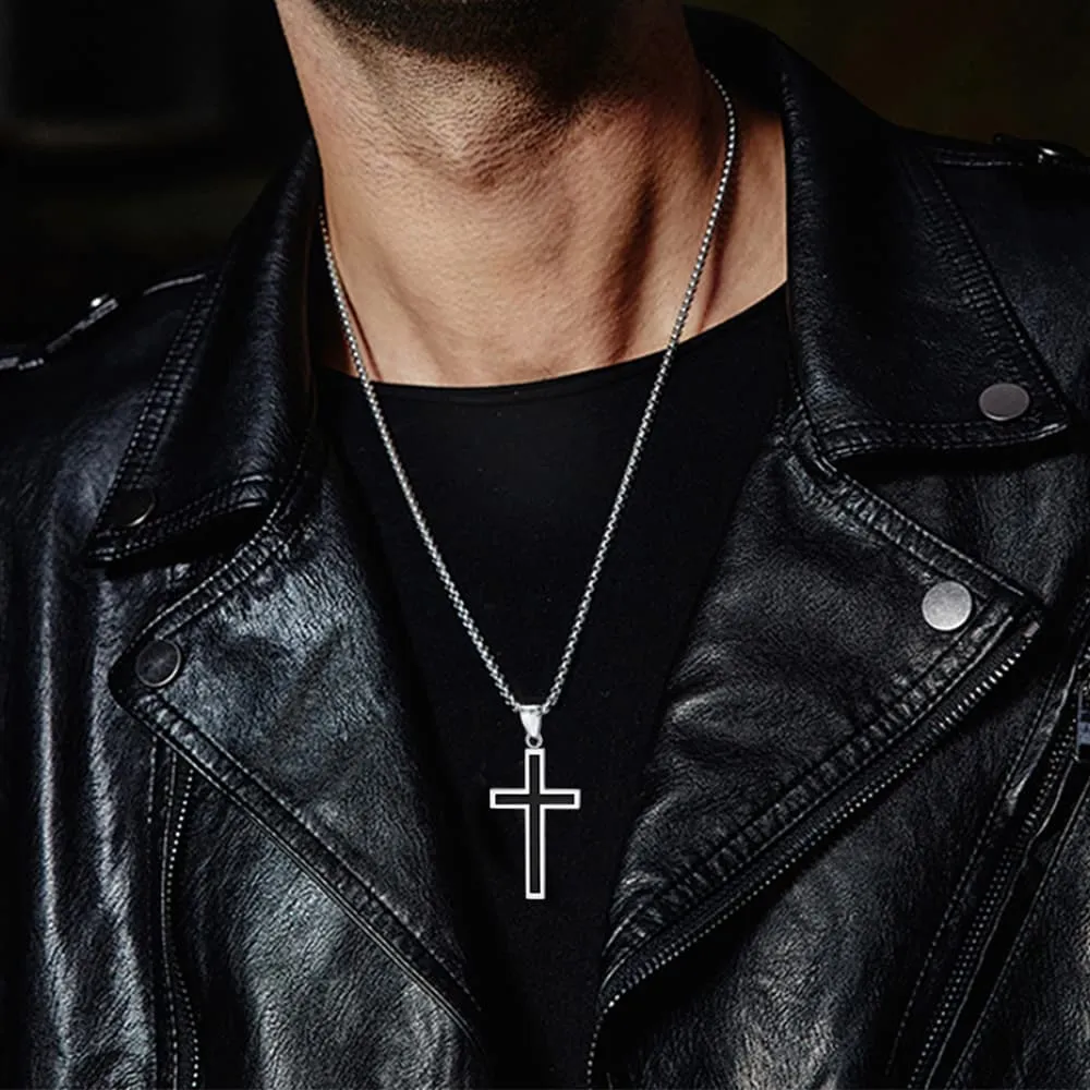 Christian Black Enamel Cross Necklace For Men Women sold by FaithHeart product image thumbnail 3