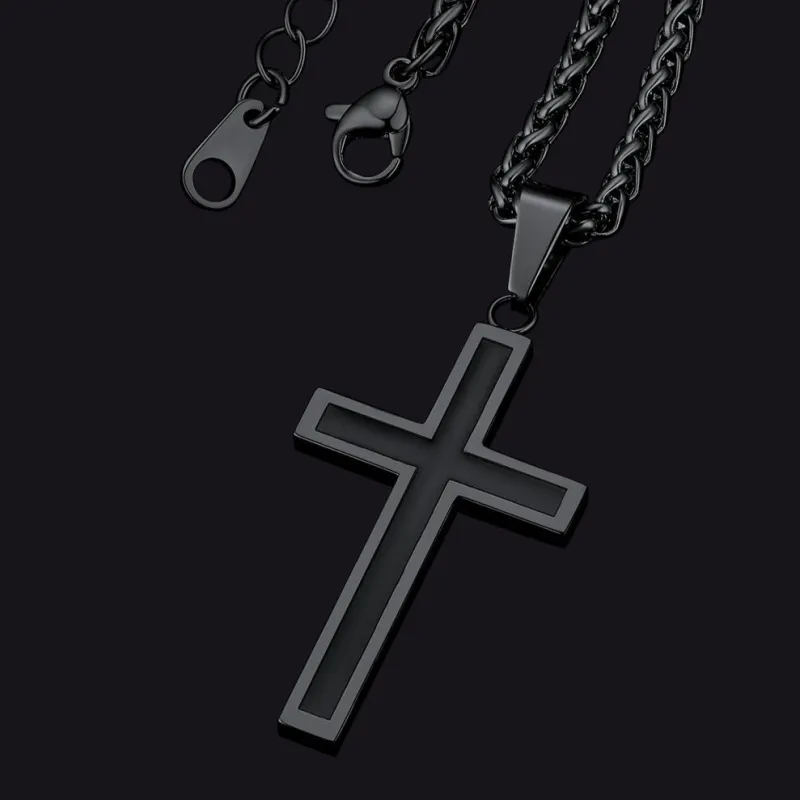 Christian Black Enamel Cross Necklace For Men Women sold by FaithHeart