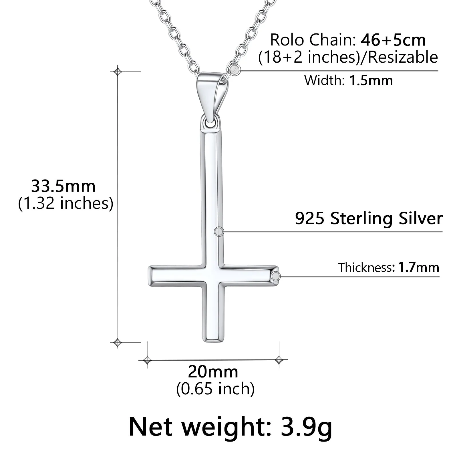 925 Sterling Silver Upside Down Inverted Cross Necklace for Women Men sold by FaithHeart product image thumbnail 5